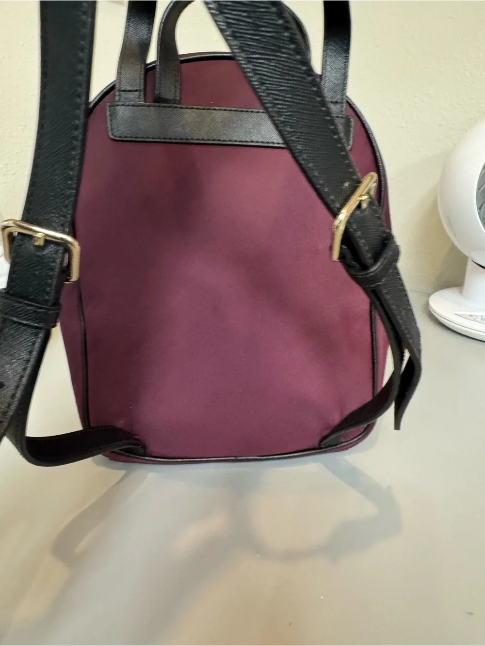 kate spade burgundy mini nylon backpack with gold hardware